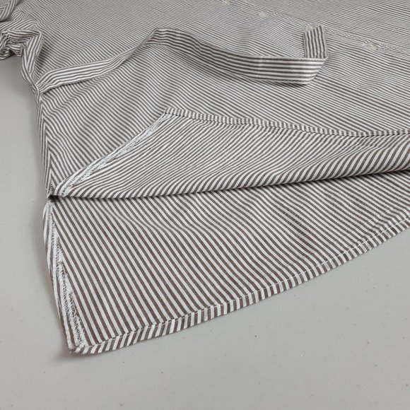 Ashley Stewart Tan Vertical Stripe Sash Tie Button-down Shirt - Picture 11 of 15